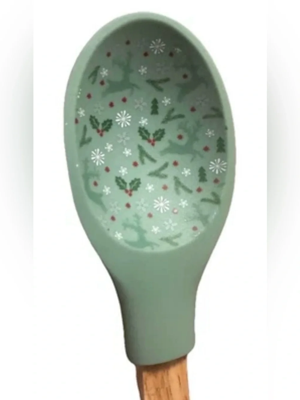 Krumbs Kitchen Farmhouse Holiday Silicone Cooking Spoon w/ Wooden Handle Ivy